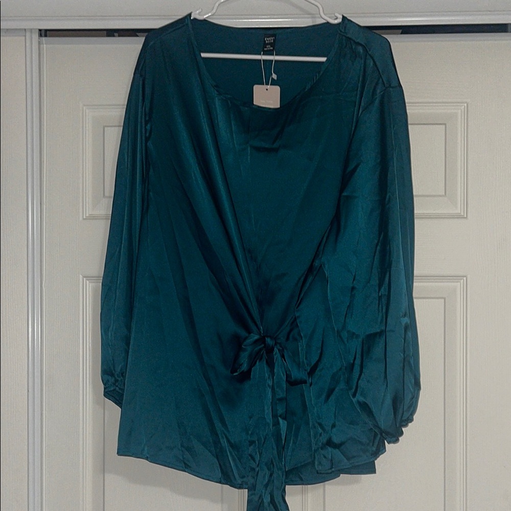 Blue Wrap Tie Front Blouse